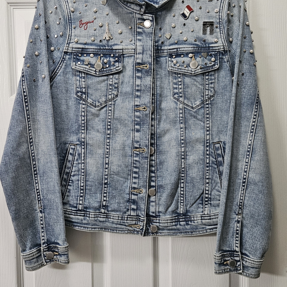 Karl Lagerfeld Embellished Light Blue Denim Jacket